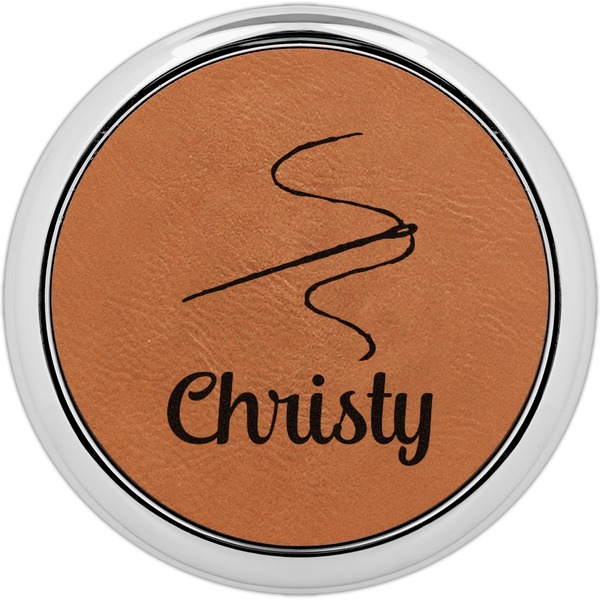 Custom Sewing Time Leatherette Round Coaster w/ Silver Edge (Personalized)