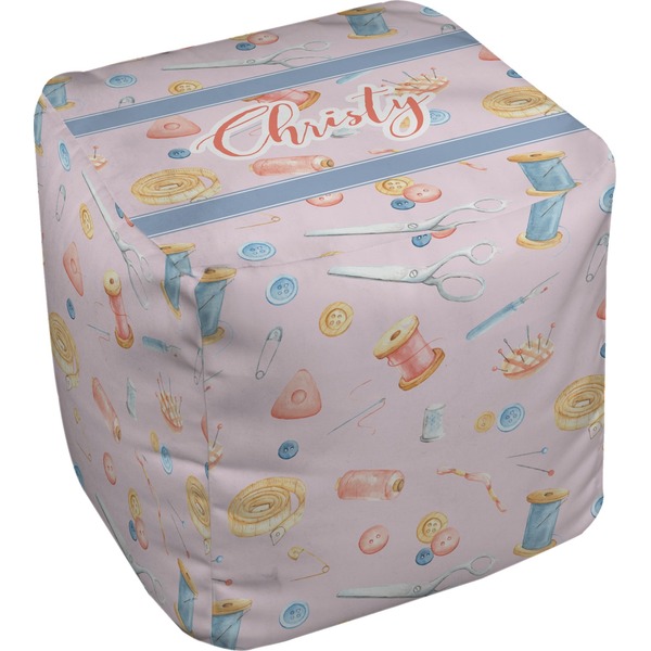 Custom Sewing Time Cube Pouf Ottoman - 18" (Personalized)