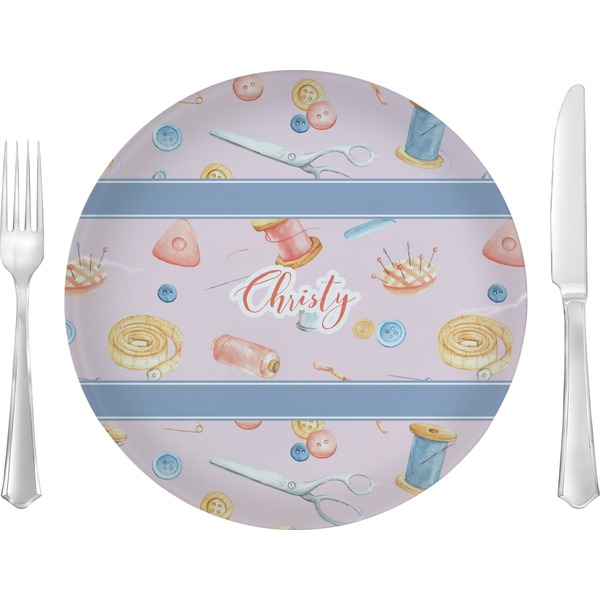 Custom Sewing Time 10" Glass Lunch / Dinner Plates - Single or Set (Personalized)