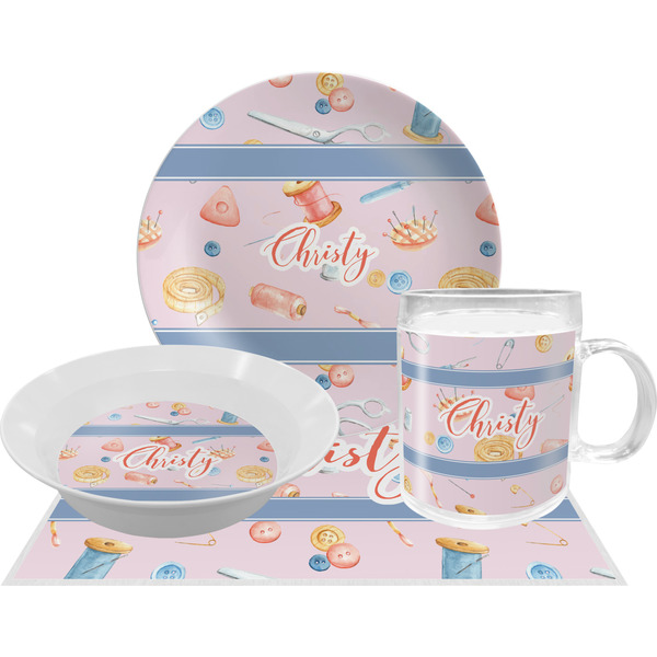 Custom Sewing Time Dinner Set - Single 4 Pc Setting w/ Name or Text