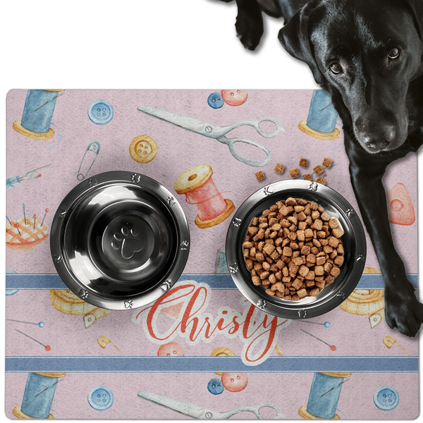 Custom Sewing Time Dog Food Mat - Large w/ Name or Text