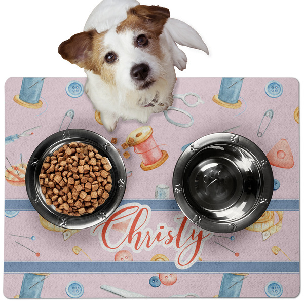 Custom Sewing Time Dog Food Mat - Medium w/ Name or Text