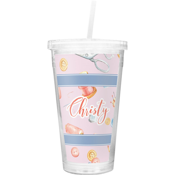 Custom Sewing Time Double Wall Tumbler with Straw (Personalized)