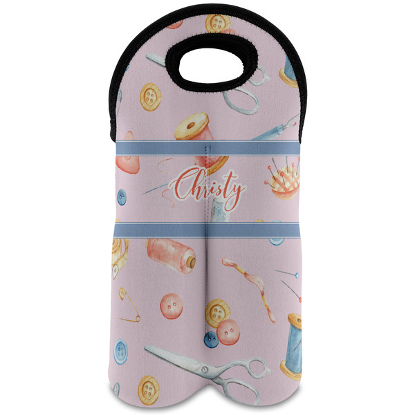 Custom Sewing Time Wine Tote Bag (2 Bottles) (Personalized)