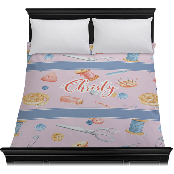 Sewing Time Duvet Cover - Queen - On Bed - No Prop