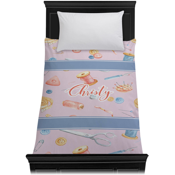 Sewing Time Duvet Cover - Twin - On Bed - No Prop