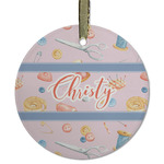 Sewing Time Flat Glass Ornament - Round w/ Name or Text