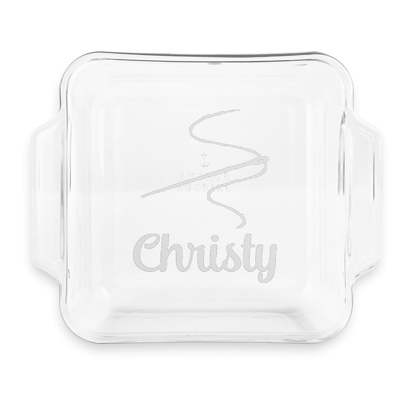 Custom Sewing Time Glass Cake Dish with Truefit Lid - 8in x 8in (Personalized)