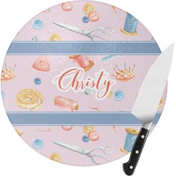 Sewing Time Round Glass Cutting Board (Personalized)