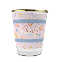 Sewing Time Glass Shot Glass - 1.5 oz - with Gold Rim - Single (Personalized)