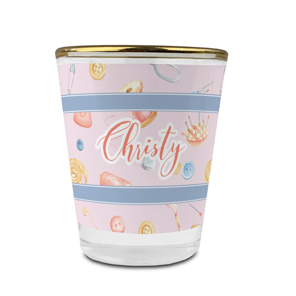 Custom Sewing Time Glass Shot Glass - 1.5 oz - with Gold Rim - Set of 4 (Personalized)