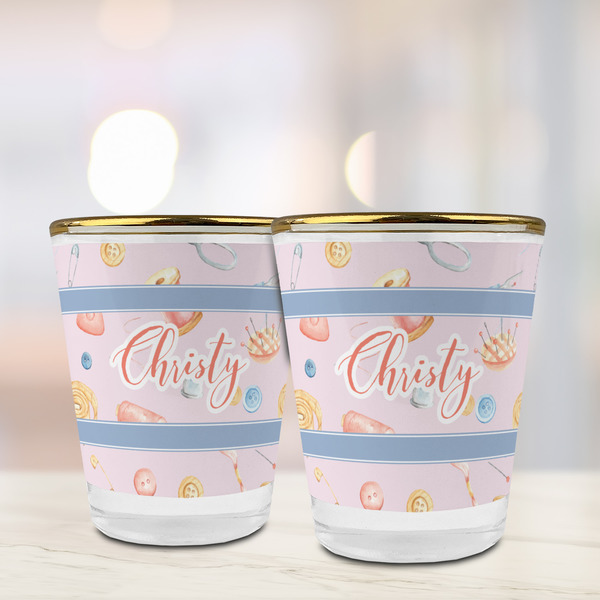 Sewing Time Glass Shot Glass - with gold rim - LIFESTYLE