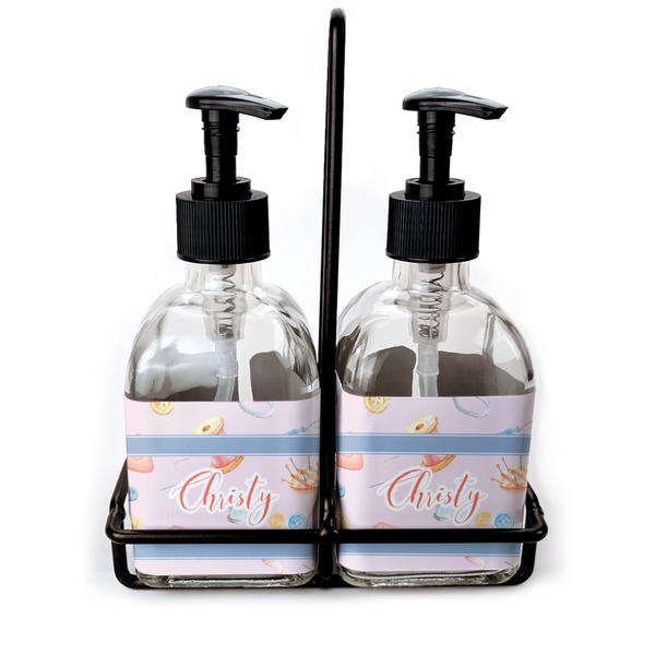Custom Sewing Time Glass Soap & Lotion Bottle Set (Personalized)