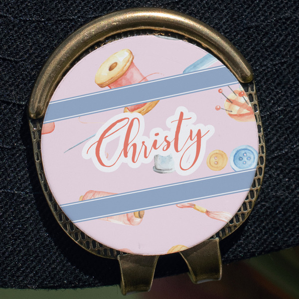 Sewing Time Golf Ball Marker Hat Clip - Gold - Close Up