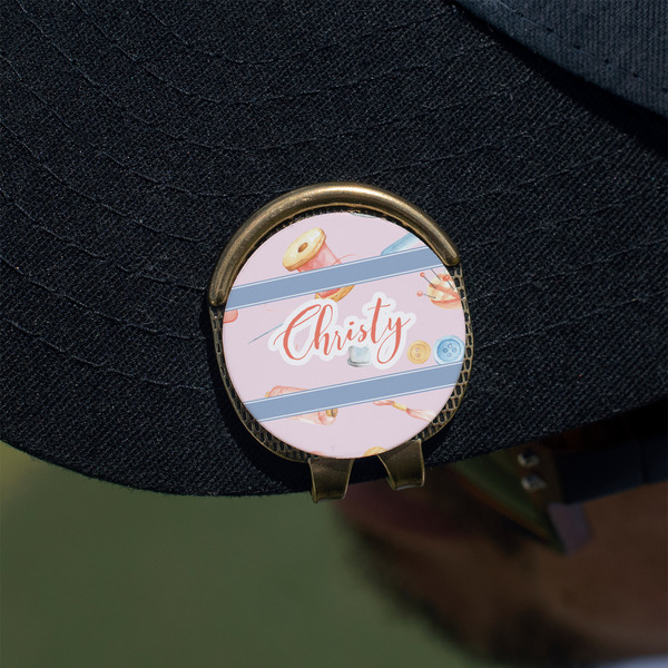 Sewing Time Golf Ball Marker Hat Clip - Gold - On Hat