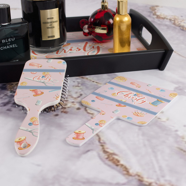 Sewing Time Hair Brush and Hand Mirror - Bathroom Scene