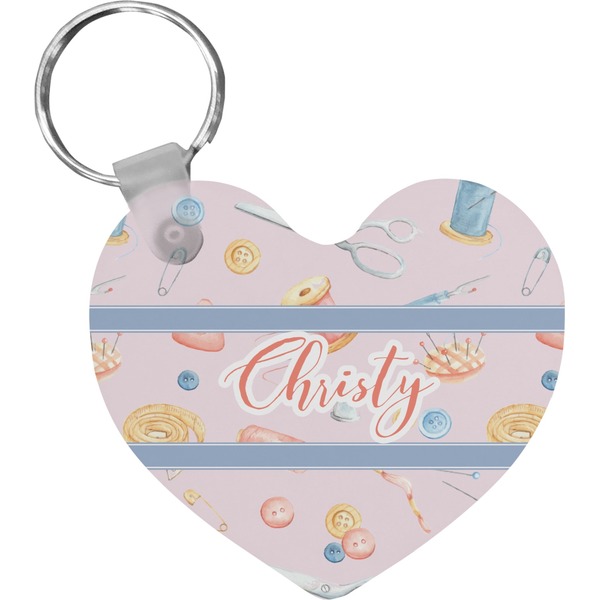 Custom Sewing Time Heart Plastic Keychain w/ Name or Text