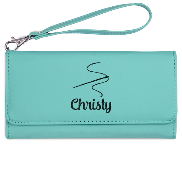 Custom Sewing Time Ladies Leatherette Wallet - Laser Engraved- Teal (Personalized)