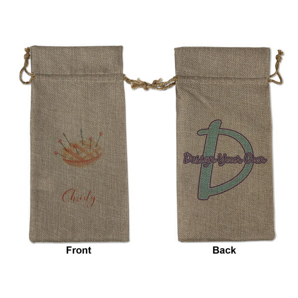 Custom Sewing Time Large Burlap Gift Bag - Front & Back (Personalized)