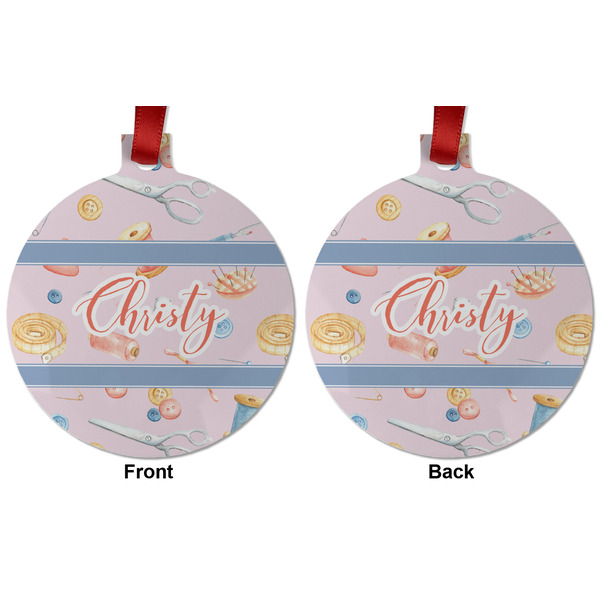 Sewing Time Metal Ball Ornament - Front and Back