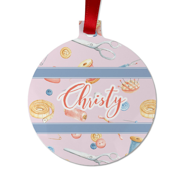 Custom Sewing Time Metal Ball Ornament - Double Sided w/ Name or Text