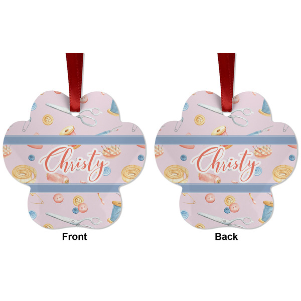 Sewing Time Metal Paw Ornament - Front and Back