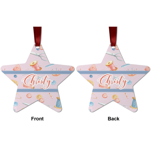 Sewing Time Metal Star Ornament - Front and Back