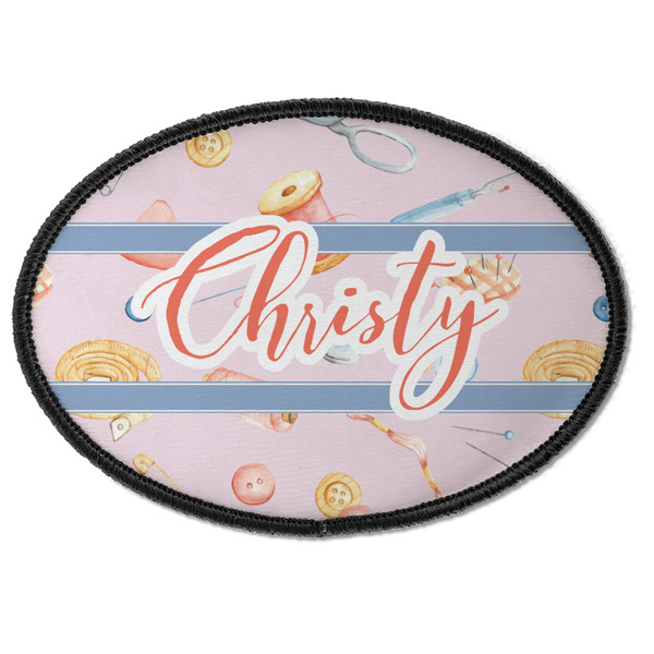 Custom Sewing Time Iron On Oval Patch w/ Name or Text
