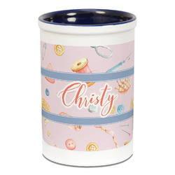 Sewing Time Ceramic Pencil Holders - Blue