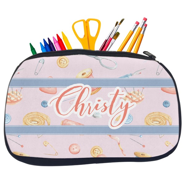 Custom Sewing Time Neoprene Pencil Case - Medium w/ Name or Text