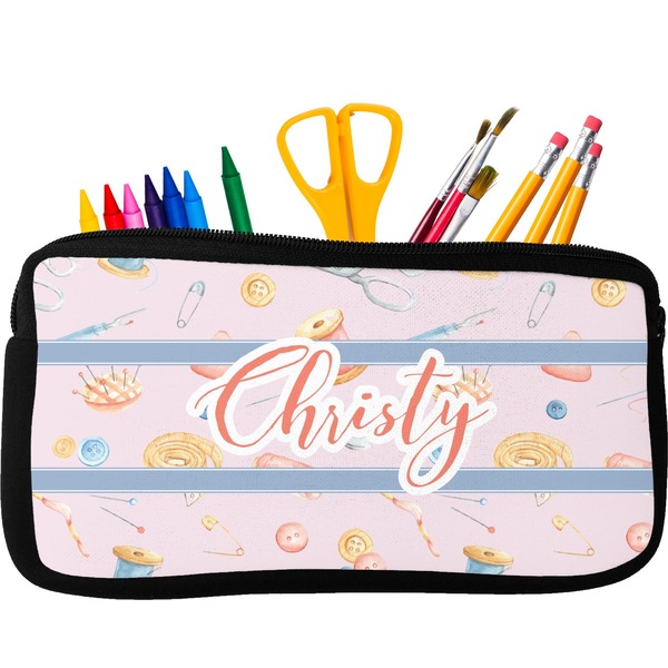 Custom Sewing Time Neoprene Pencil Case - Small w/ Name or Text