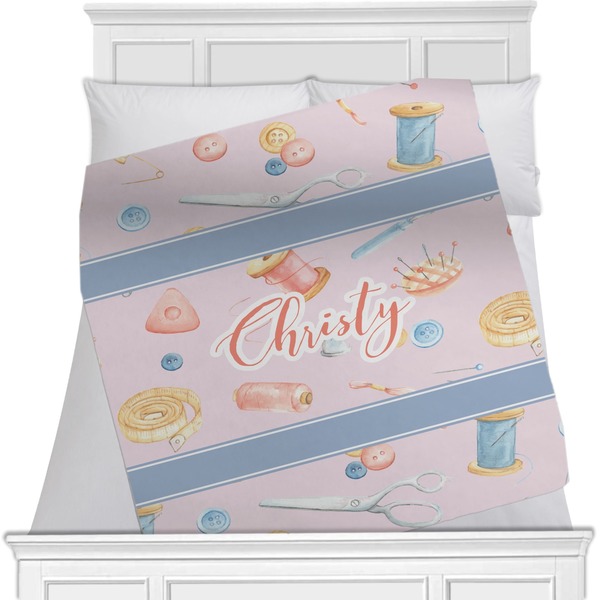 Custom Sewing Time Minky Blanket - Toddler / Throw - 60"x50" - Single Sided (Personalized)