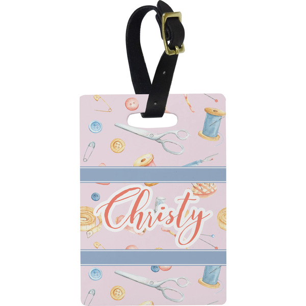 Custom Sewing Time Plastic Luggage Tag - Rectangular w/ Name or Text