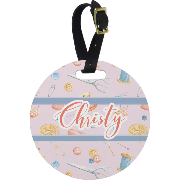 Custom Sewing Time Plastic Luggage Tag - Round (Personalized)