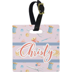 Sewing Time Plastic Luggage Tag - Square w/ Name or Text