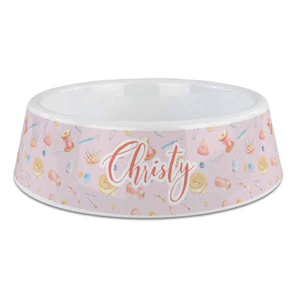 Custom Sewing Time Plastic Dog Bowl - Large (Personalized)