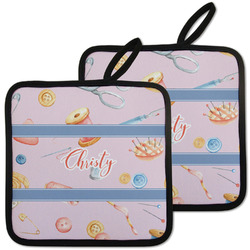 Sewing Time Pot Holders - Set of 2 w/ Name or Text