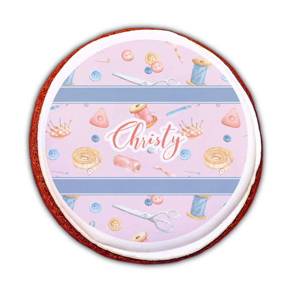 Sewing Time Printed Icing Circle - Medium - On Cookie