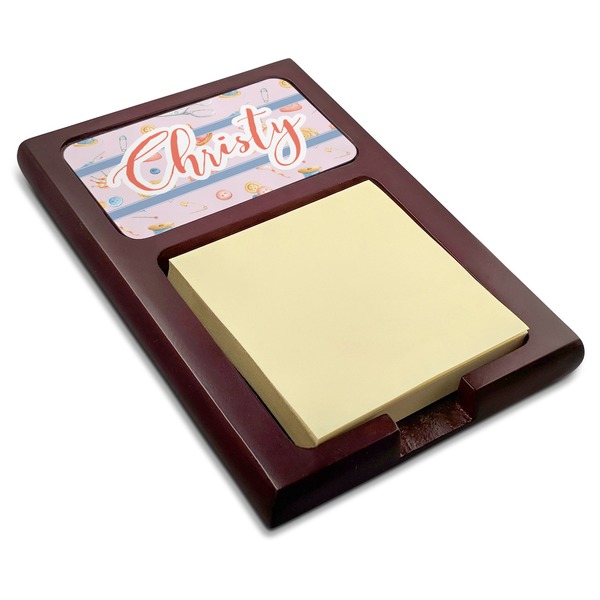 Custom Sewing Time Red Mahogany Sticky Note Holder (Personalized)