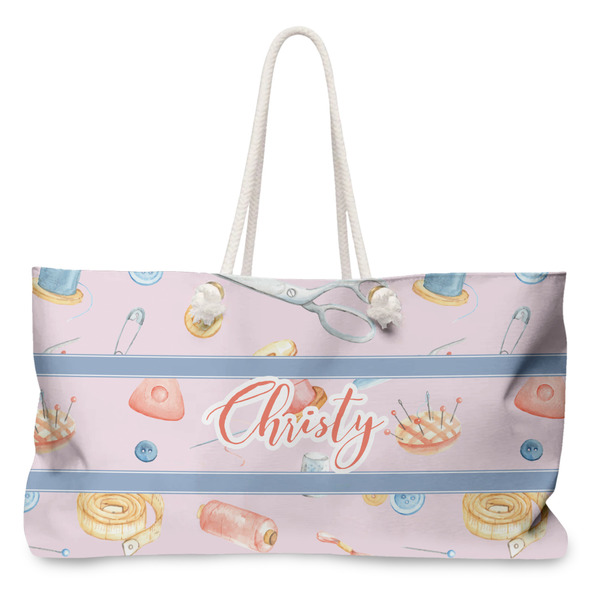 Custom Sewing Time Large Tote Bag with Rope Handles (Personalized)
