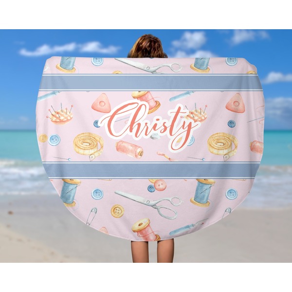 Sewing Time Round Beach Towel - In Use