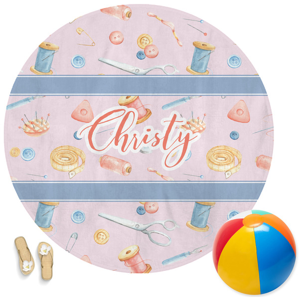 Custom Sewing Time Round Beach Towel (Personalized)