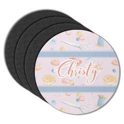 Sewing Time Round Rubber Backed Coasters - Set of 4 (Personalized)
