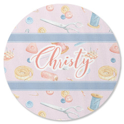 Sewing Time Round Rubber Backed Coaster (Personalized)