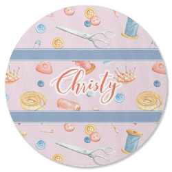 Sewing Time Round Rubber Backed Coaster (Personalized)