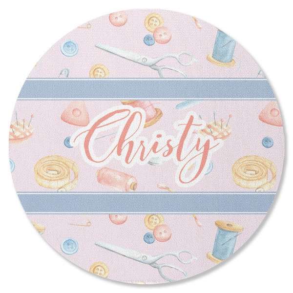 Custom Sewing Time Round Rubber Backed Coaster (Personalized)