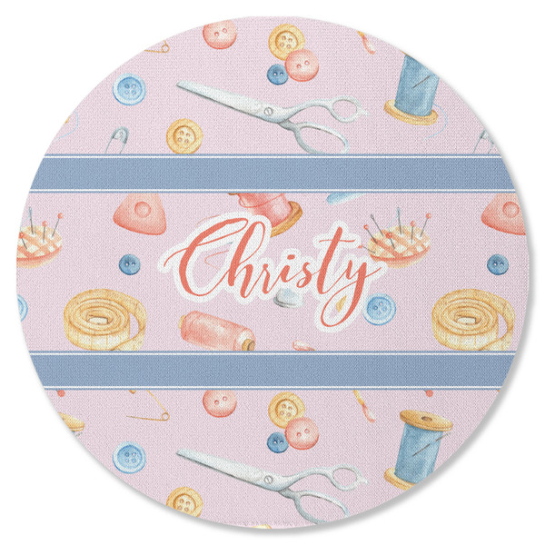 Custom Sewing Time Round Rubber Backed Coaster (Personalized)