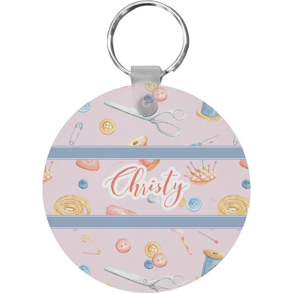Custom Sewing Time Round Plastic Keychain (Personalized)