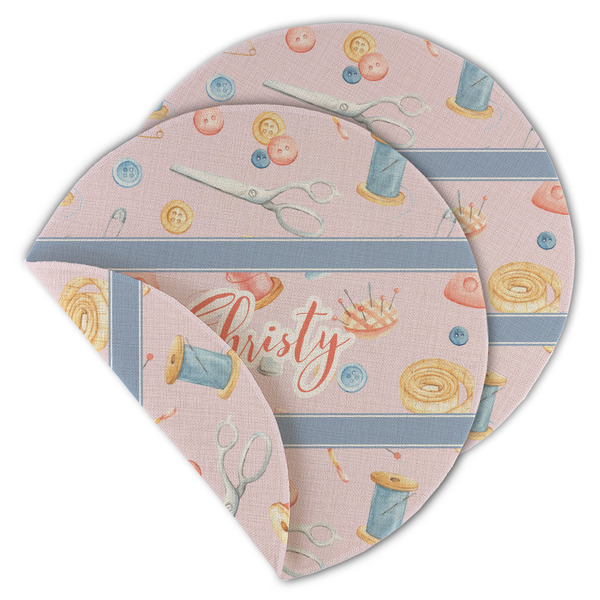 Custom Sewing Time Round Linen Placemat - Double Sided - Set of 4 (Personalized)