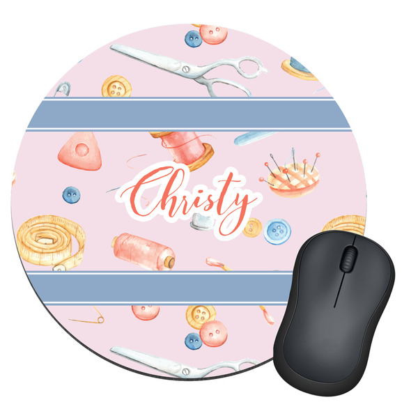 Custom Sewing Time Round Mouse Pad (Personalized)